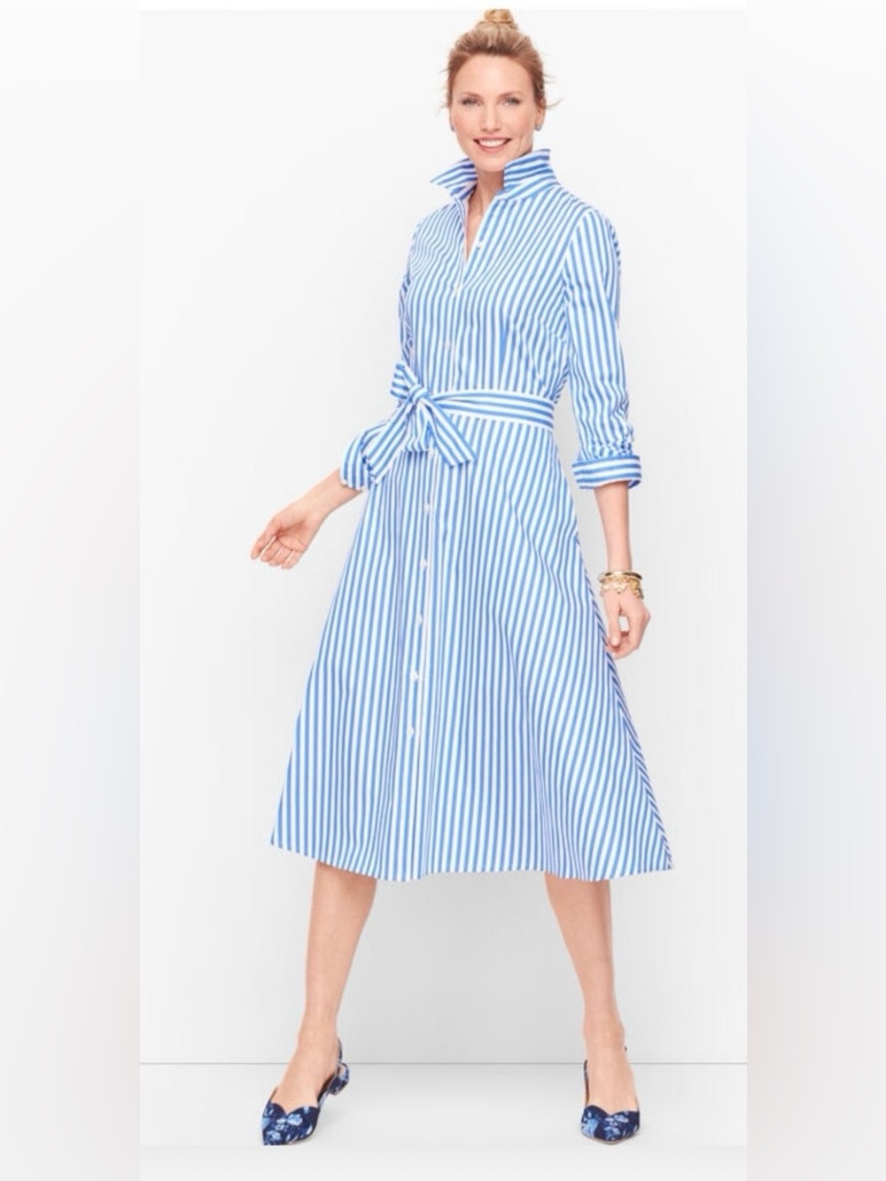 TALBOTS Classic Poplin Shirtdtess - Vertival Stripe Size 4P - Picture 3 of 9